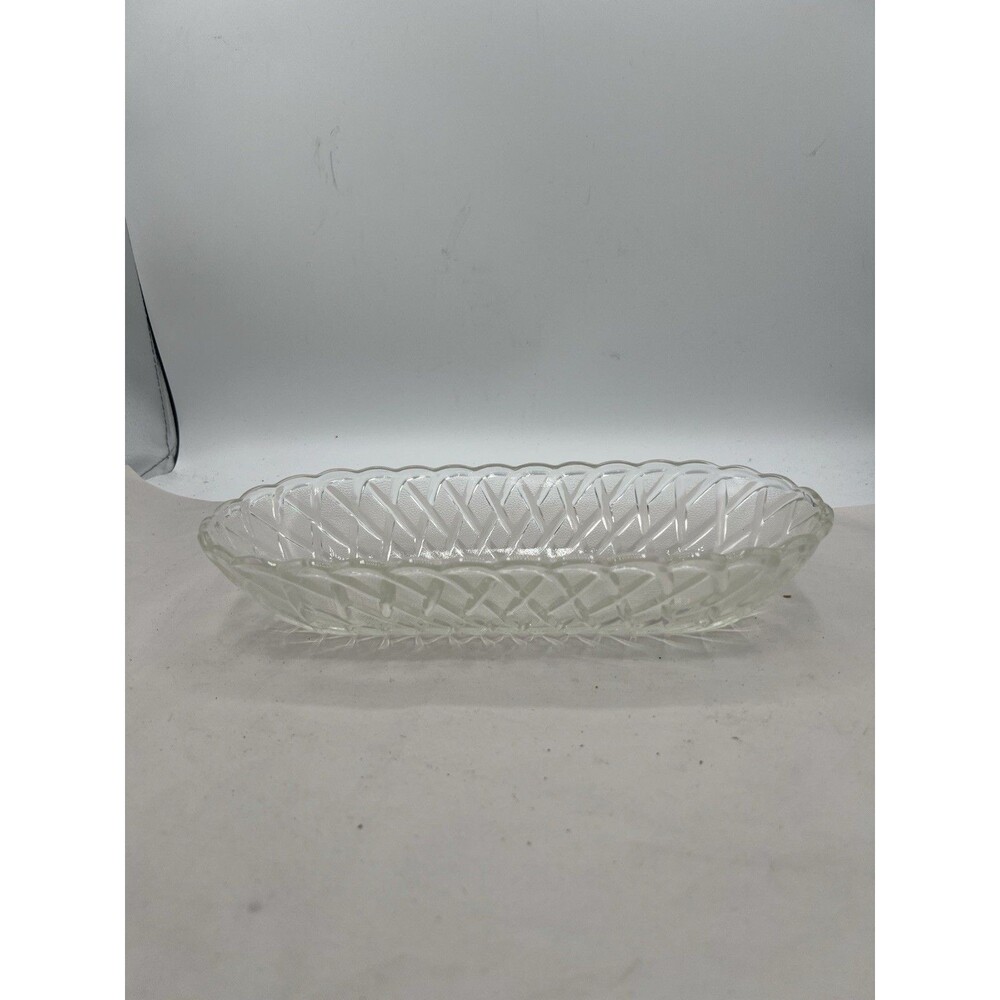 Indiana Glass Clear Pretzel Pattern Celery Cracker Candy Dish VINTAGE 10”